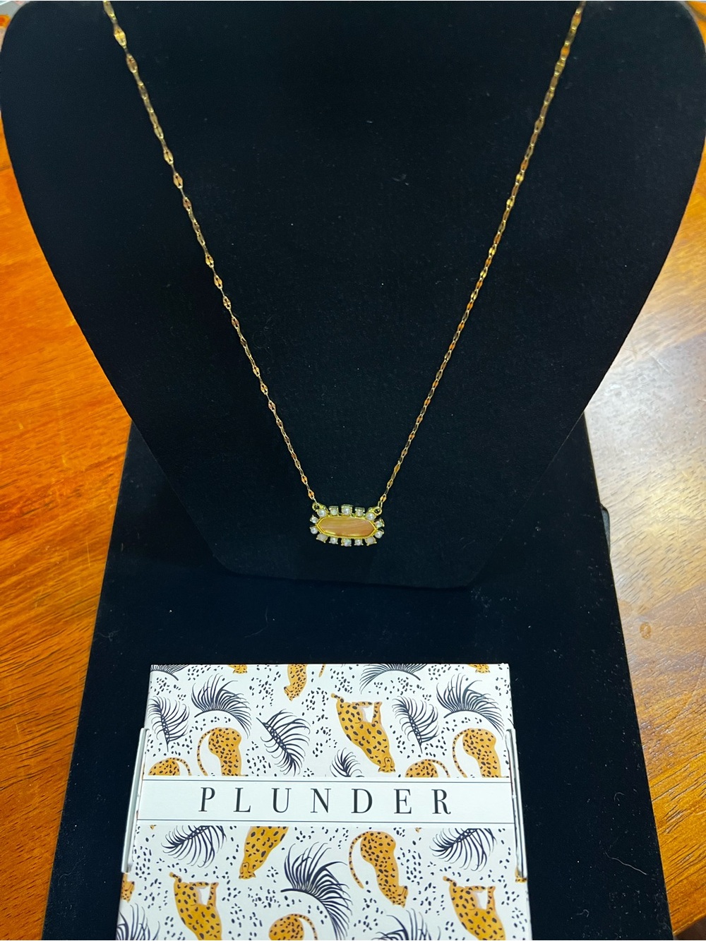 Plunder Gold-Tone Necklace with Pink Center Stone